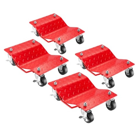 Fleming Supply Set of 4 Tire Skates, Diamond Texture Wheel Dolly, 3-inch Swivel Casters with Locks, Red 535339CWI